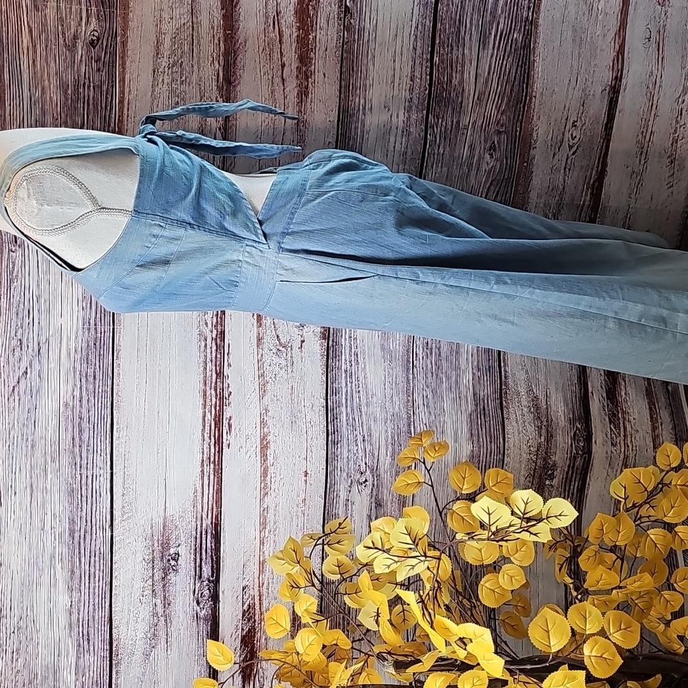 NWT RE:NAMED DENIM BLUE SLEEVELESS TIE BACK JUMPSUIT - Picture 4 of 13